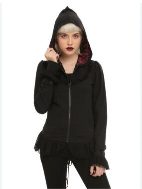 midnight  hour Black & Red Lace Hoodie size L